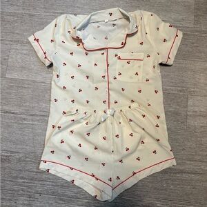 Cherry Print Cream Short Sleeve Pajama Set